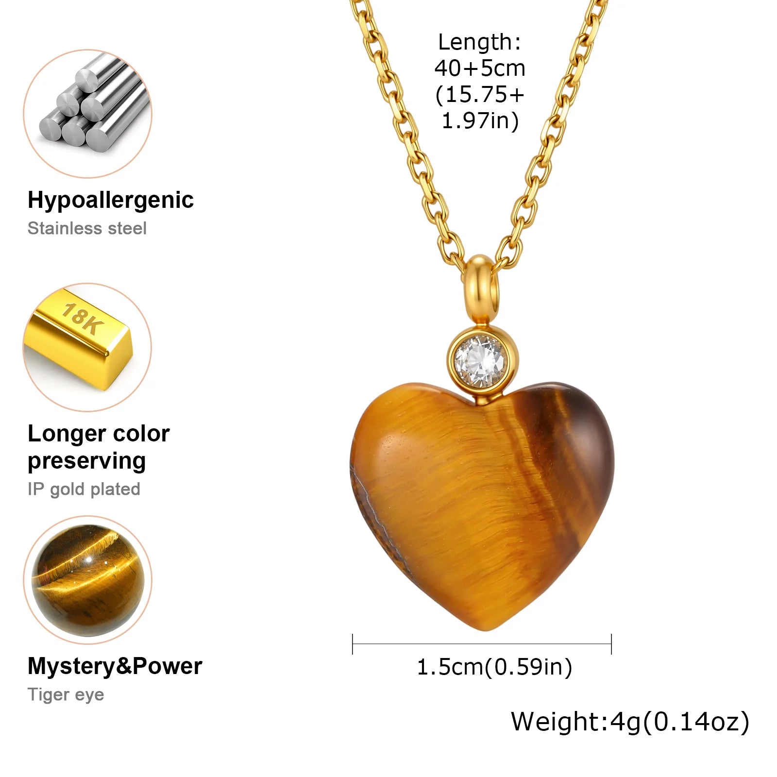 Vnox Stainless Steel Natural Stone Zircon