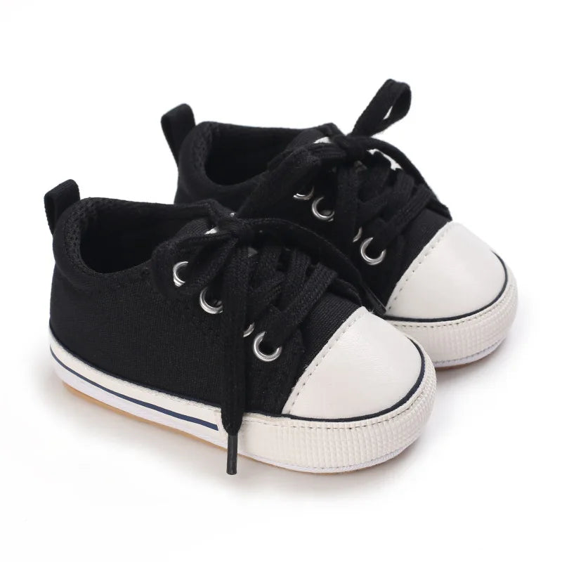 Baby Canvas Sneakers – Lace-Up Non-Slip Rubber Sole Shoes