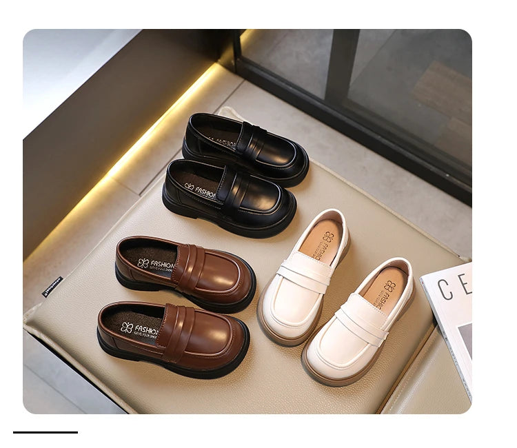 Kids’ Leather Loafers – Soft Princess Party & School Shoes