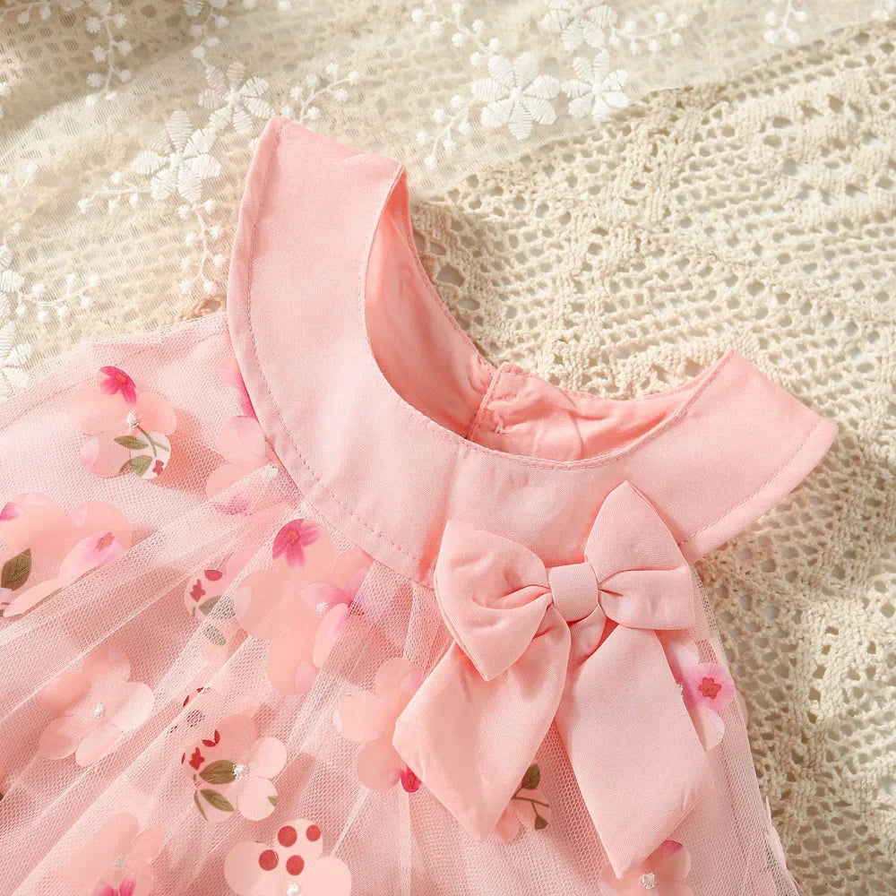 Baby Girl Summer Dress – Mesh & Flower Bow (0–3Y)