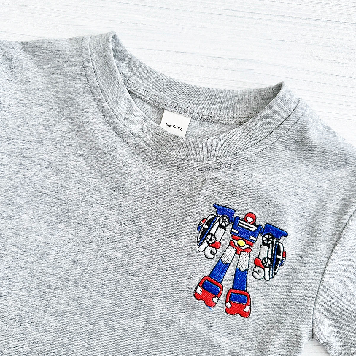 Baby Robot Embroidery Outfit – 2PCS (0–12M)