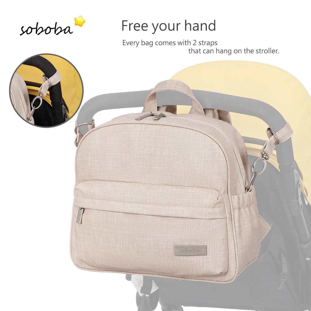 Soboba Stylish Waterproof Diaper Bag – Large Capacity Multi-Functional Backpack with 2 Straps