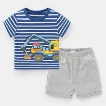 Cartoon Print Kids Boys Clothes Sleeveless Tops+ Shorts 2pcs/set