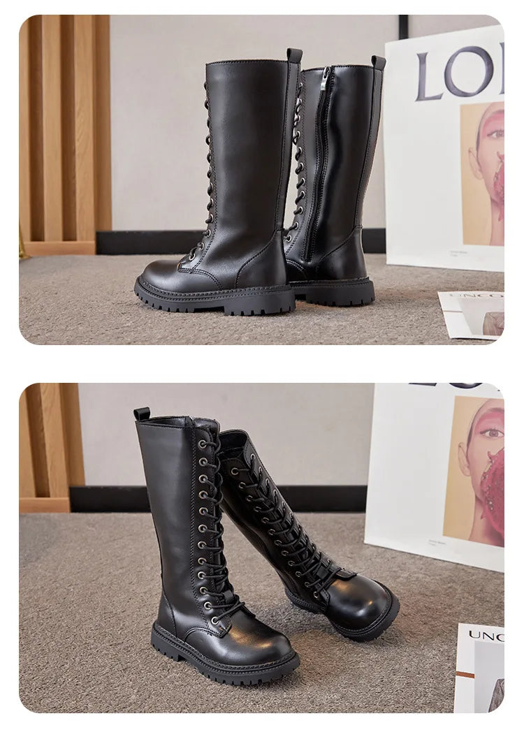Girls’ Padded High-Top Boots – Warm Lace-Up Princess Shoes