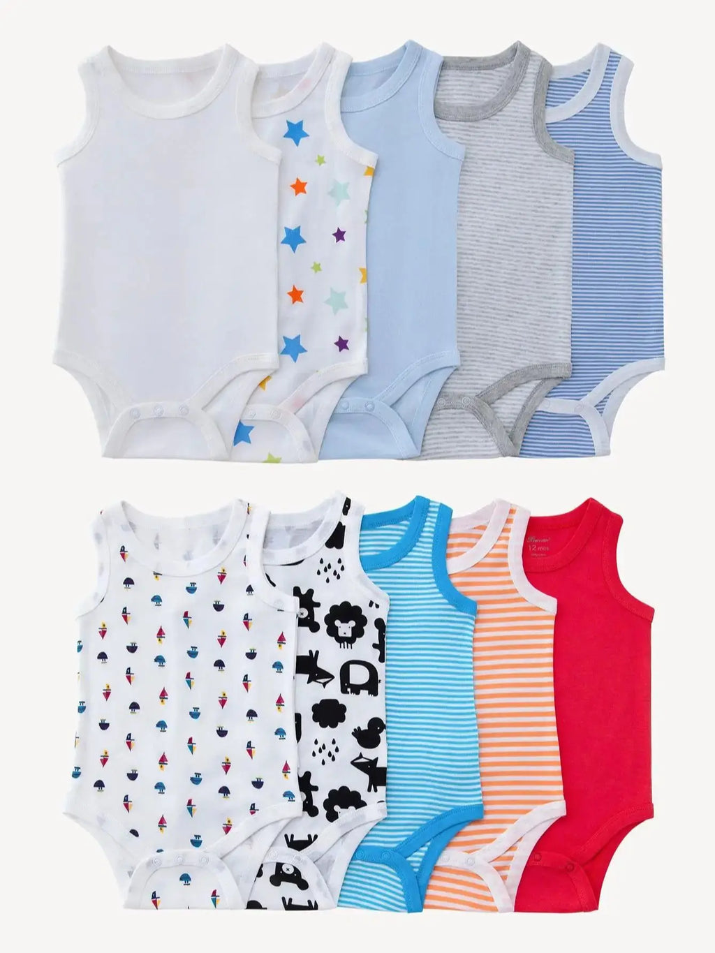 7PCS Infant Summer Outfit, Cotton Sleeveless Jumpsuits