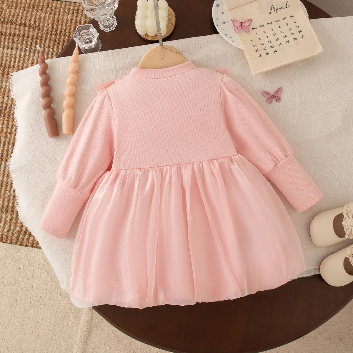 Baby Girl Bow-Tie Tulle Dress – Long Sleeve (0–2Y)
