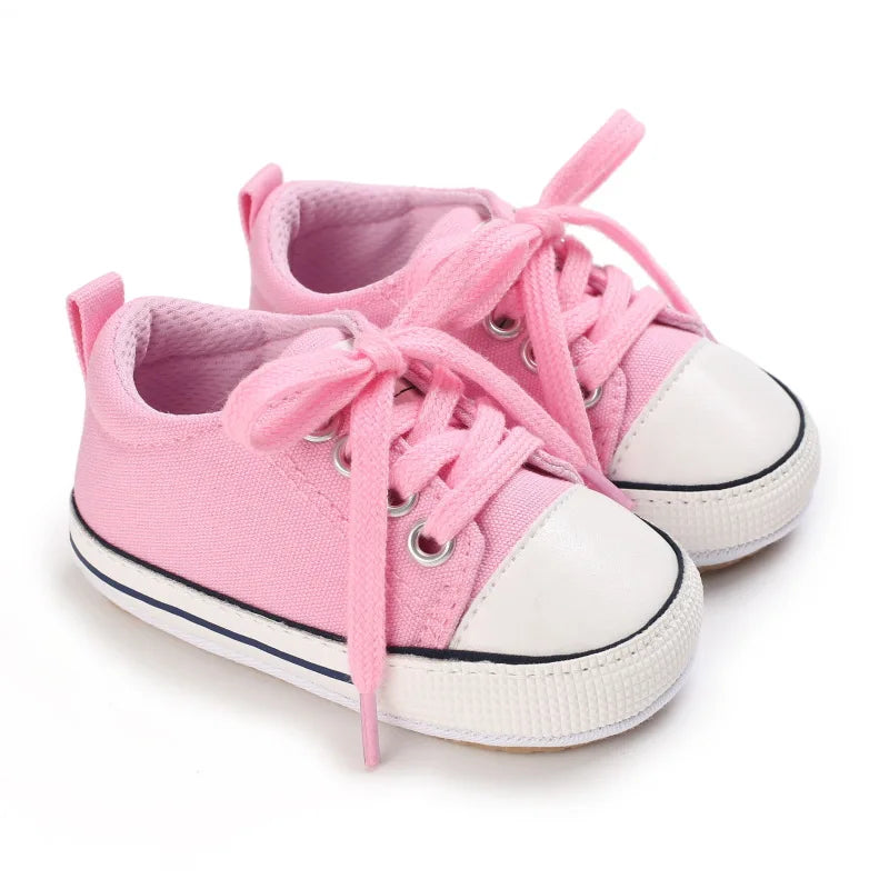 Baby Canvas Sneakers – Lace-Up Non-Slip Rubber Sole Shoes