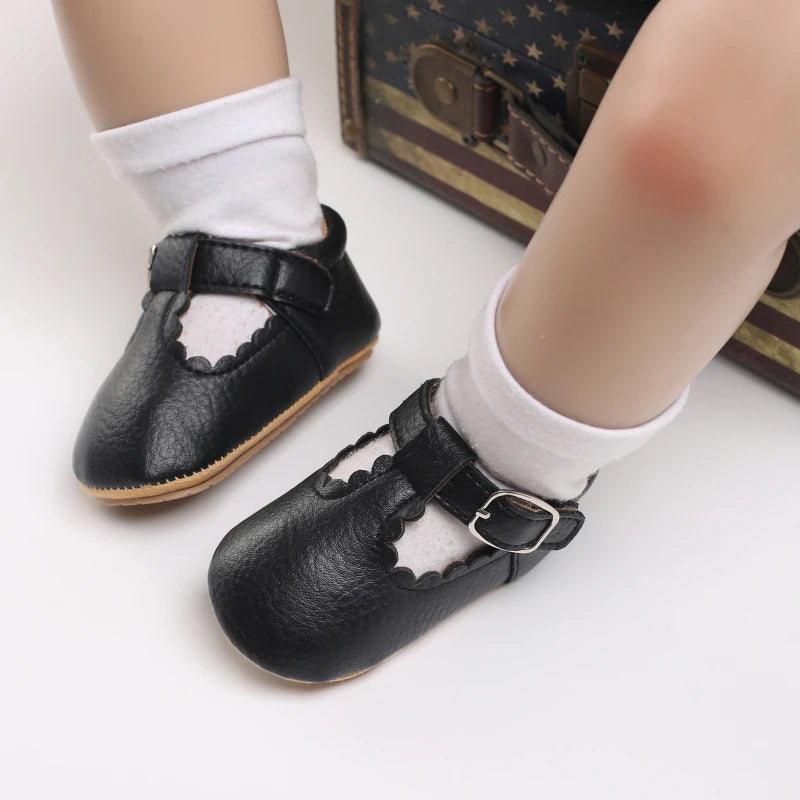 Baby Stripe Leather Shoes – Multicolor Non-Slip First Walkers