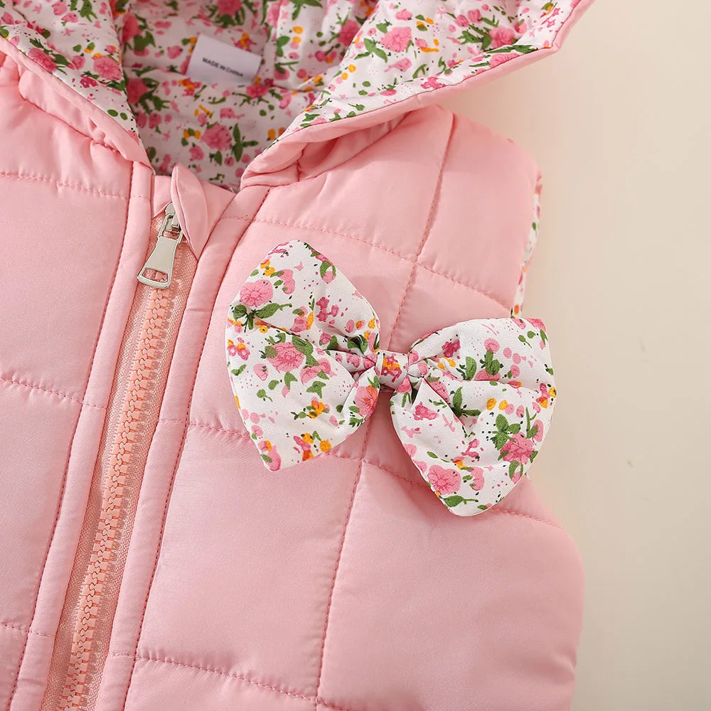 Kids Hooded Vest – Pink Elephant Print