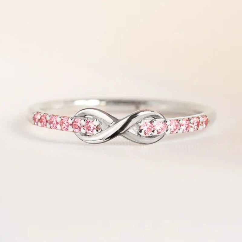 Huitan Eternity Infinity Shape Women Rings with Pink Cubic Zirconia Romantic Proposal Engagement Rings Gift Wedding Love Jewelry