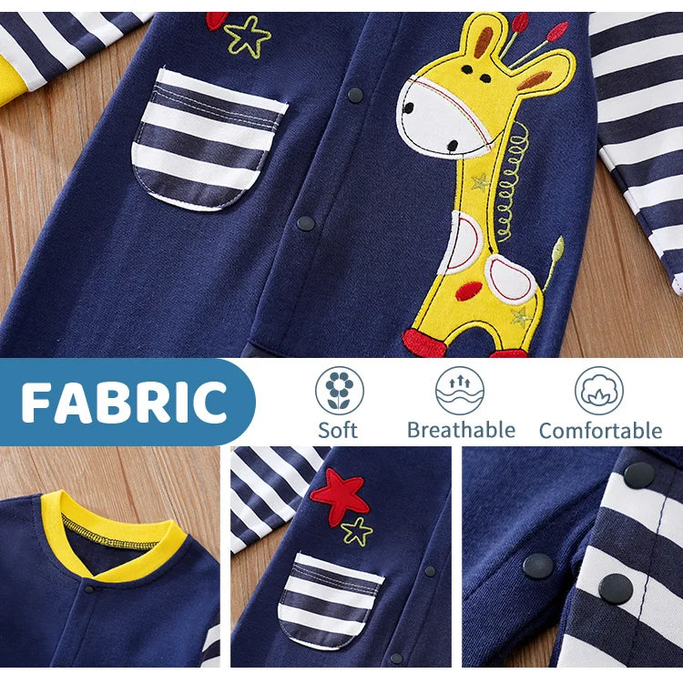 Baby Cotton Bodysuit, Cartoon Giraffe Long Sleeve