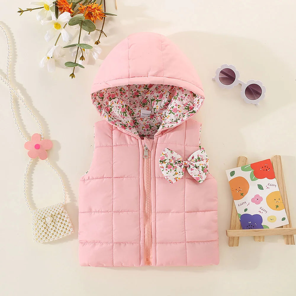 Kids Hooded Vest – Pink Elephant Print
