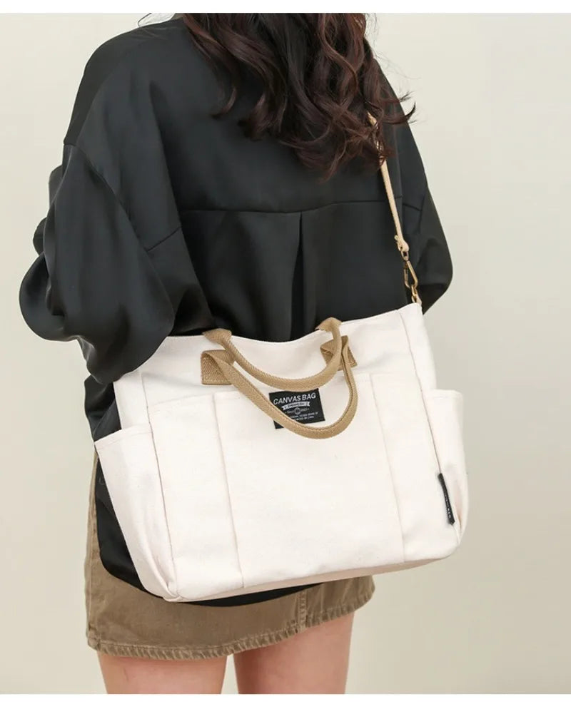 Canvas Ladies Commuter Bag – Horizontal Shoulder Tote for Students