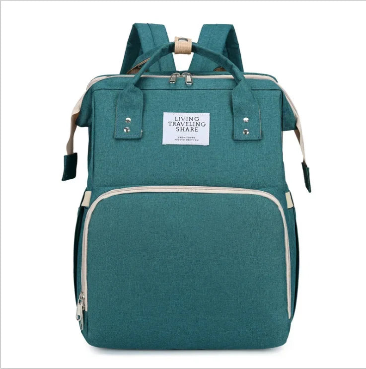 Mommy Diaper Bag – Baby Bed, Milk Bottle Storage & Changing Mat Backpack for Nursing Moms