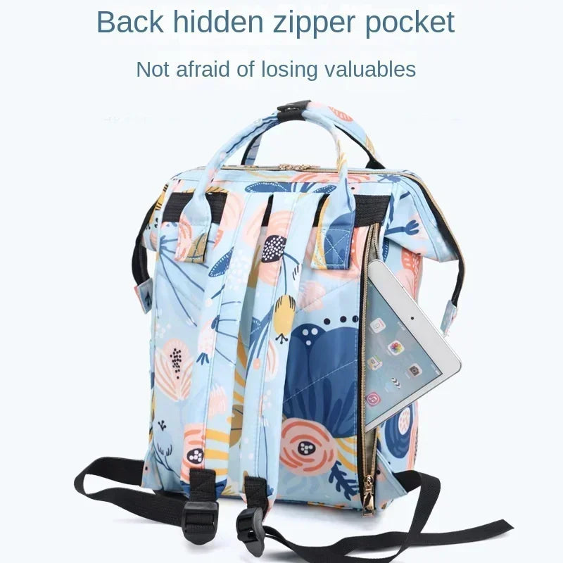 Fashion Print Nappy Backpack – Multi-Functional Large Capacity Mommy Bag for Outdoor Travel & Baby Care