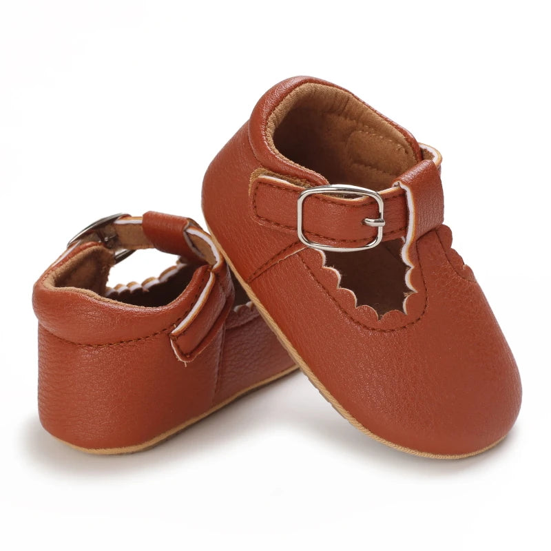 Baby Stripe Leather Shoes – Multicolor Non-Slip First Walkers