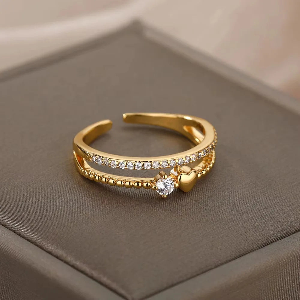 Gold Stainless Steel Crystal Ring