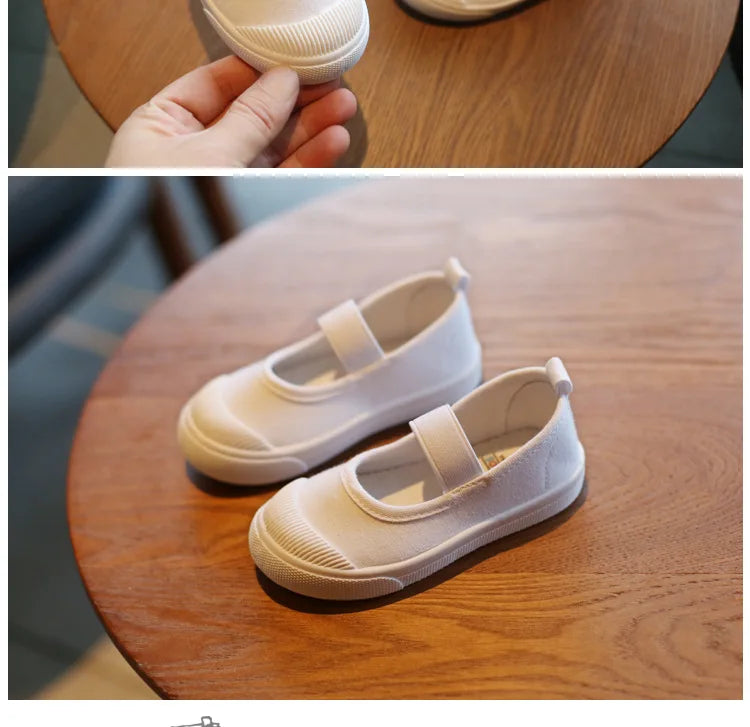 Kids’ White Canvas Sneakers – Soft, Non-Slip Casual Shoes