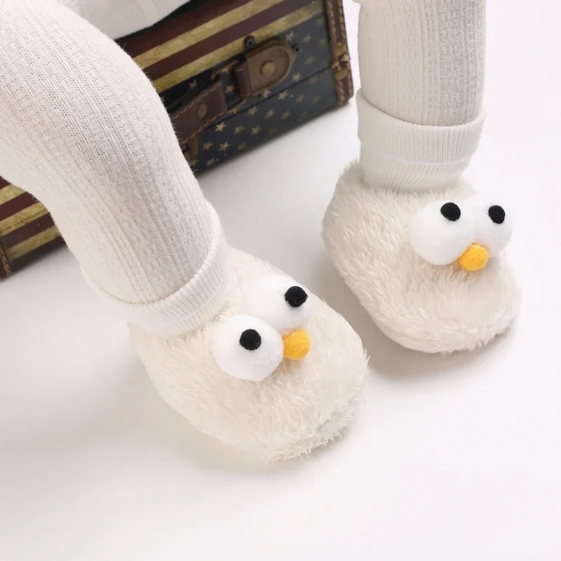 Baby Cartoon Elastic Plush Shoes (0–18M) – Soft Warm Socks Sneakers