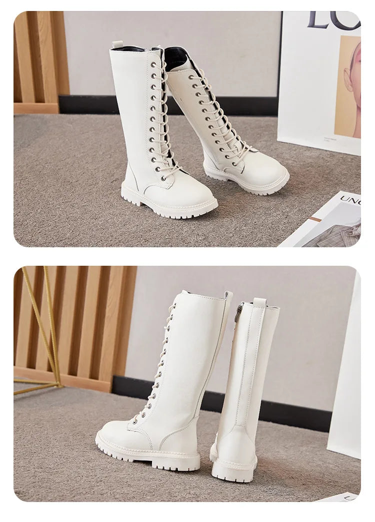 Girls’ Padded High-Top Boots – Warm Lace-Up Princess Shoes