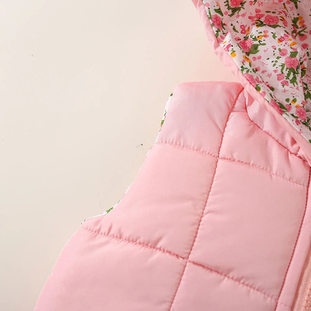 Kids Hooded Vest – Pink Elephant Print