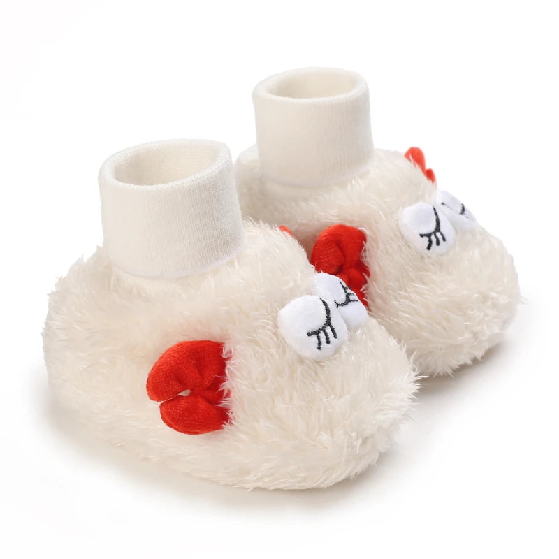 Baby Cartoon Elastic Plush Shoes (0–18M) – Soft Warm Socks Sneakers