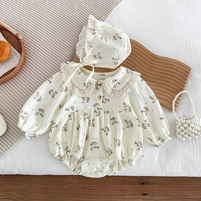 Newborn Baby Girl Romper & Hat, Spring 2PCS Outfit