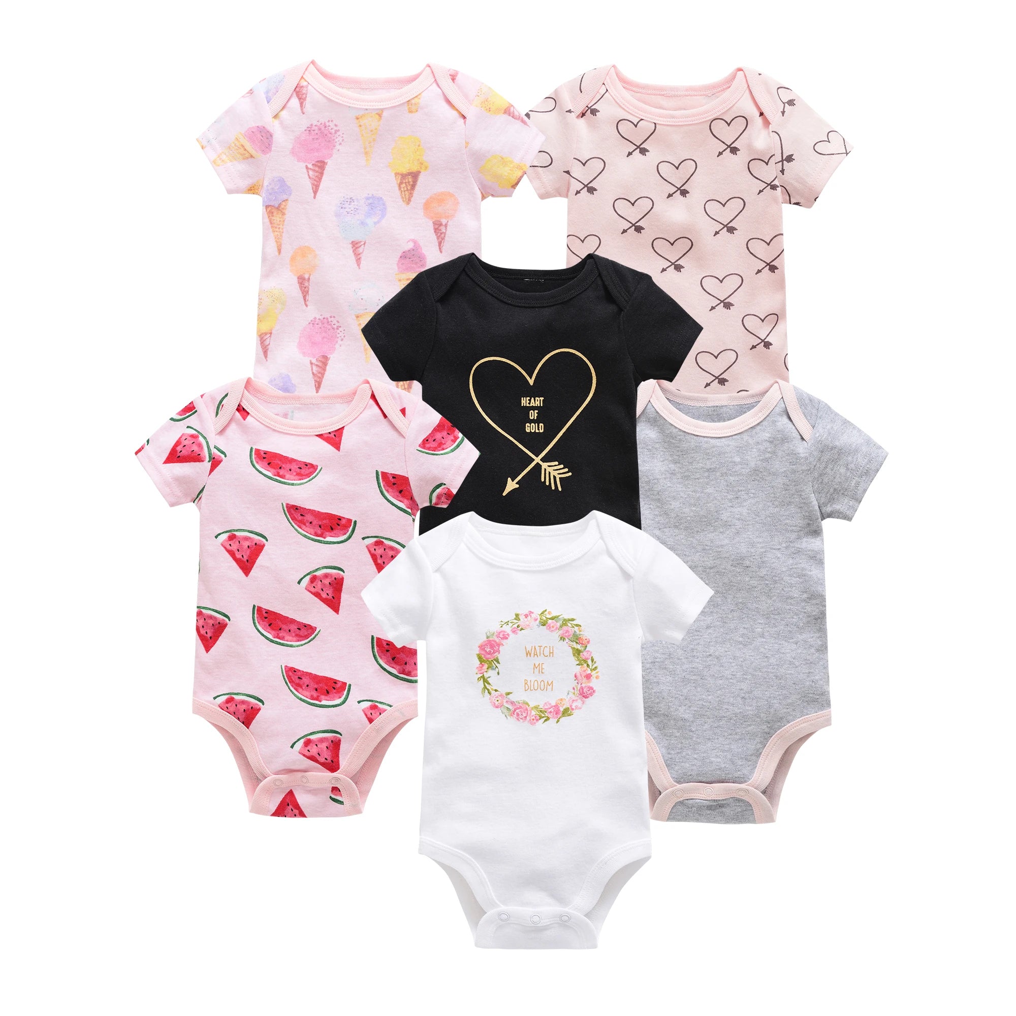 3/6PCS Baby Bodysuit Set, Cotton Short Sleeve 0–12M