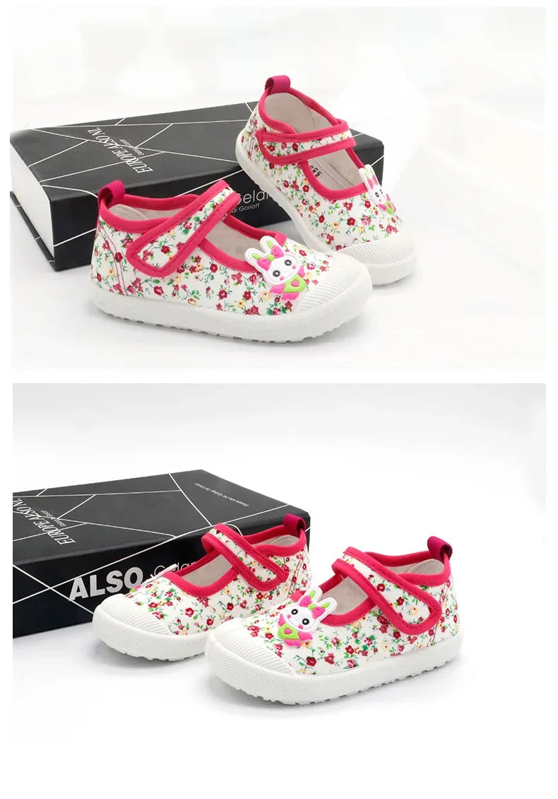 Girls’ Canvas Sneakers – Soft Candy Shoes with Cartoon Print