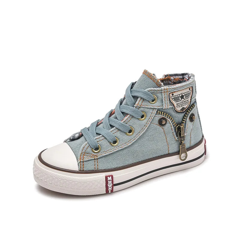 Kids’ Retro High-Top Canvas Shoes – Soft, Non-Skid Casual