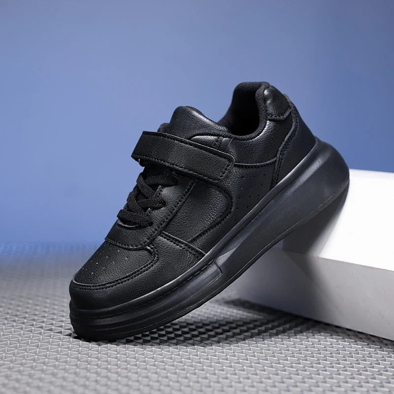Kids White Leather Sneakers – Waterproof Low-Cut Shoes