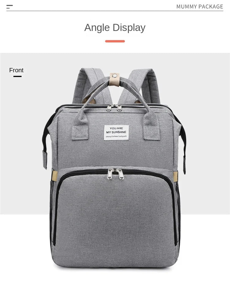 Mommy Diaper Bag – Baby Bed, Milk Bottle Storage & Changing Mat Backpack for Nursing Moms