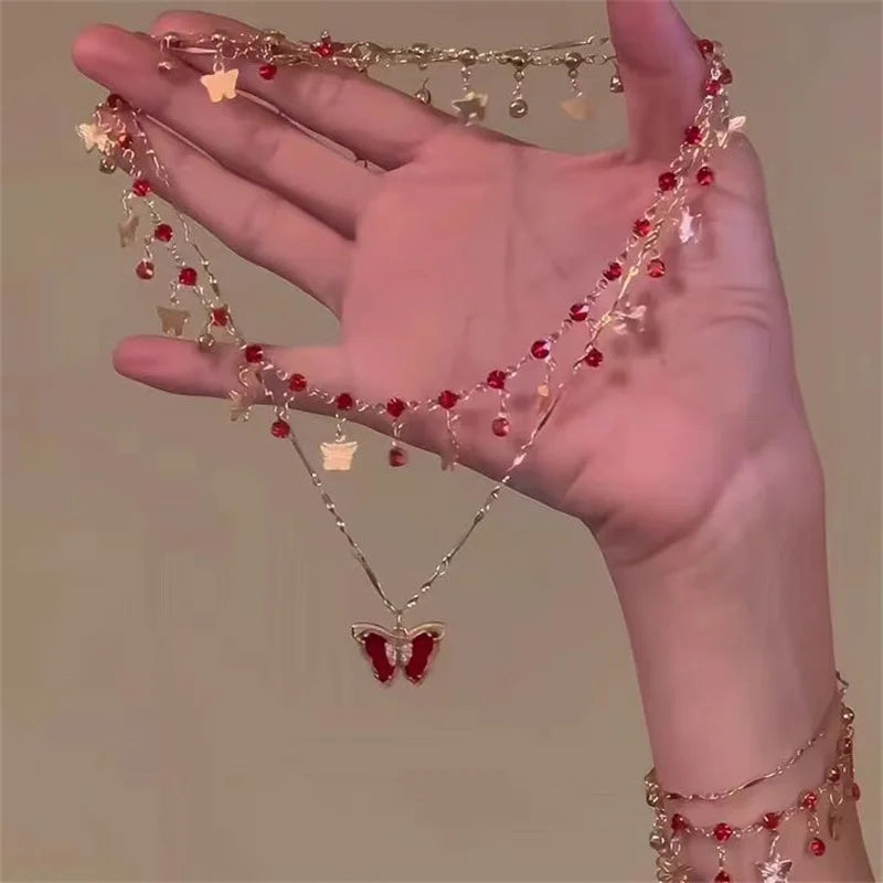 Crystal Zircon Butterfly Tassel Necklace
