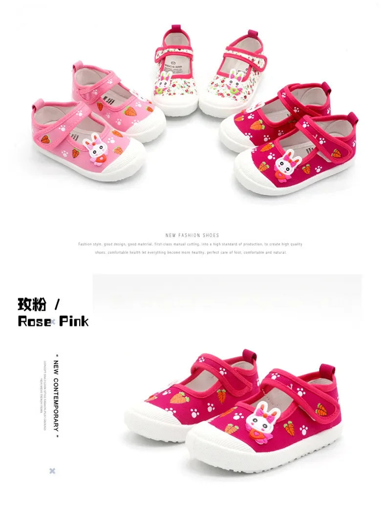 Girls’ Canvas Sneakers – Soft Candy Shoes with Cartoon Print