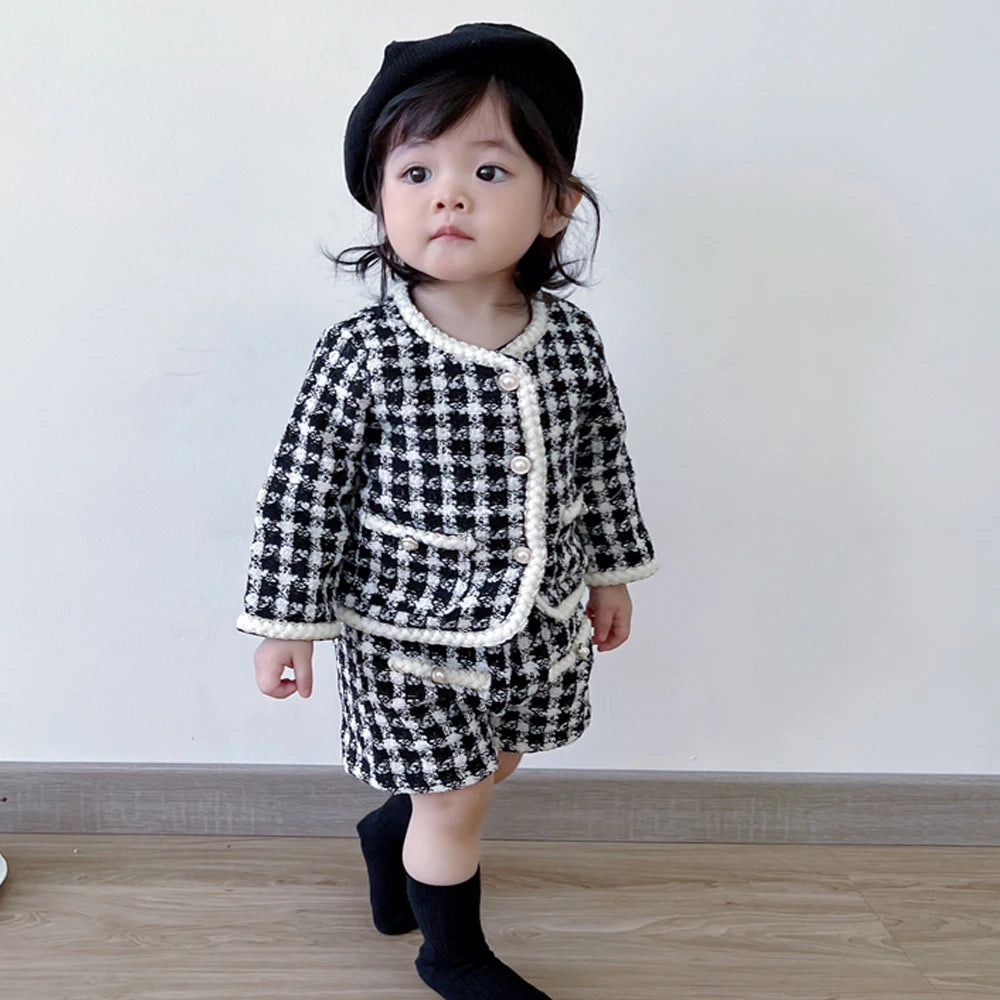 Cute Baby 2-Piece Set, Plaid Shirt & Shorts