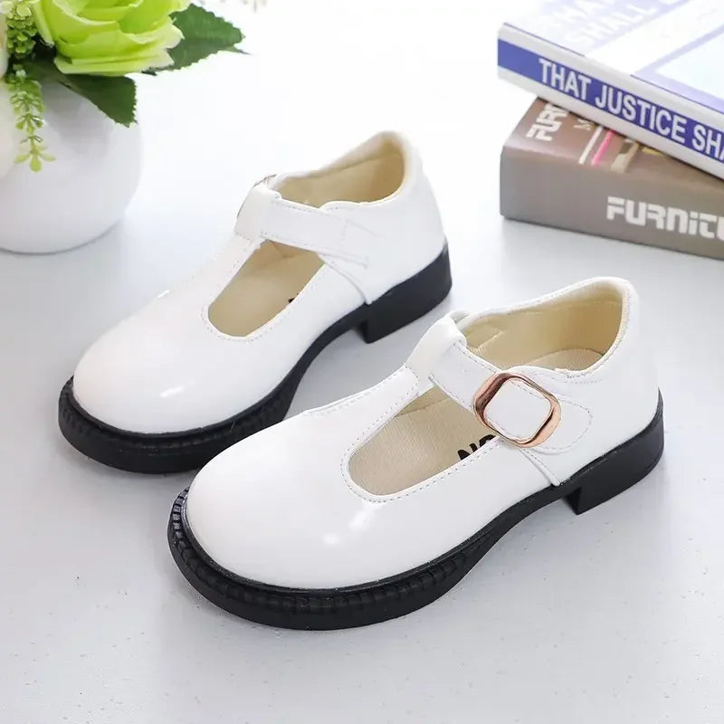Kids’ Leather T-Strap Flats – School & Party Shoes (26–36)