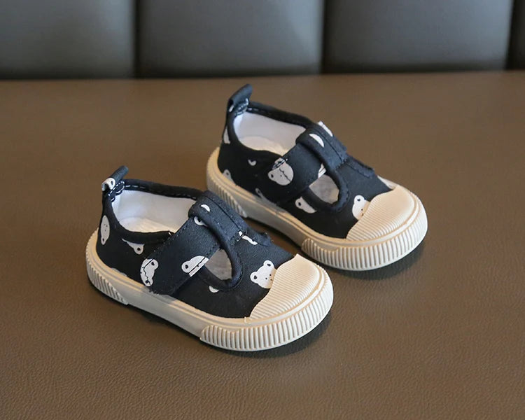 Kids’ Canvas Sneakers – Korean Cartoon Bear First Walkers