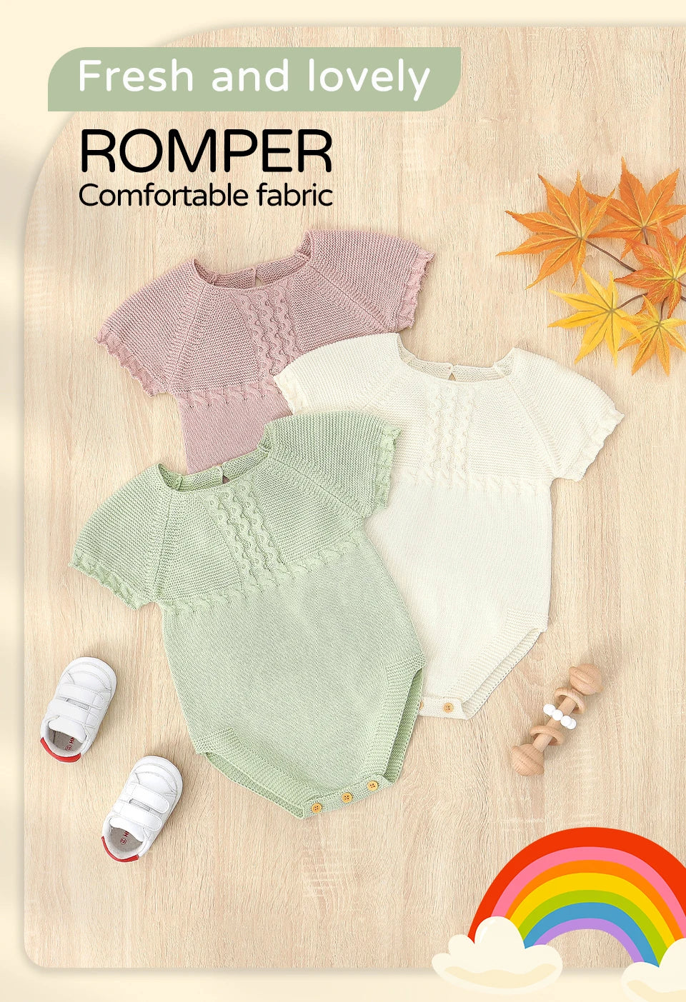 Baby Girl Summer Bodysuit, Solid Muslin Romper 1–18M