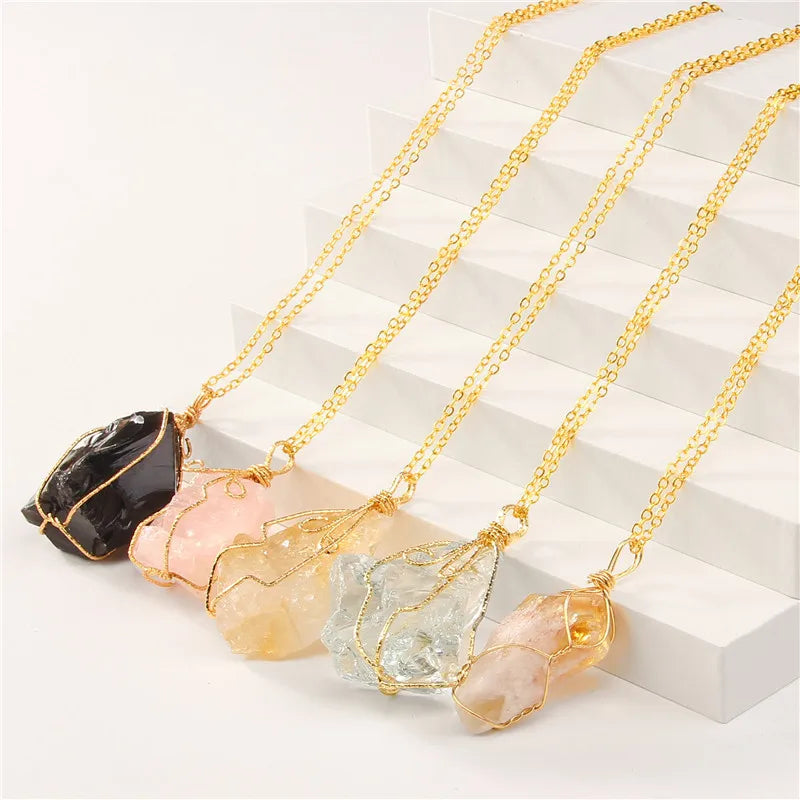 Natural Stone Pendant Necklace Crystal Amethysts