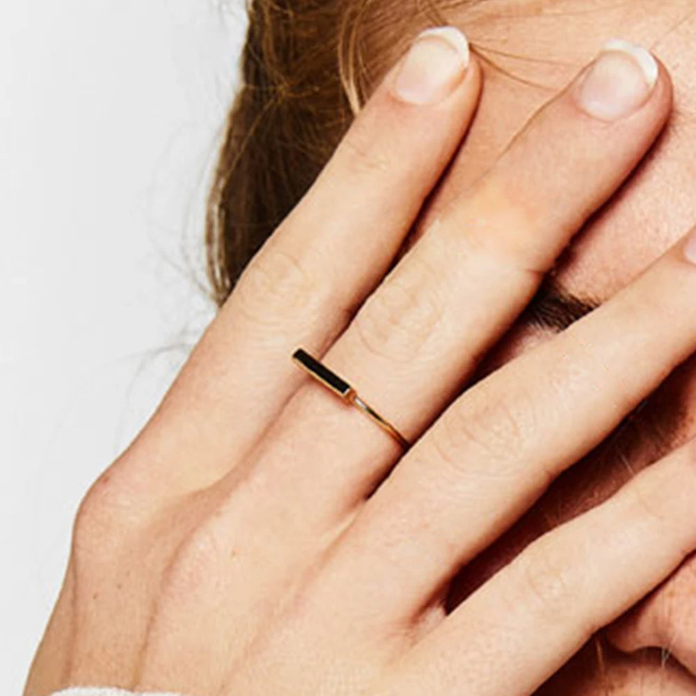 eManco Stainless Steel Gold Color Minimalist Geometric Rectangular Ring for Women Daily Commute Office Look Trendy Elegant Delic