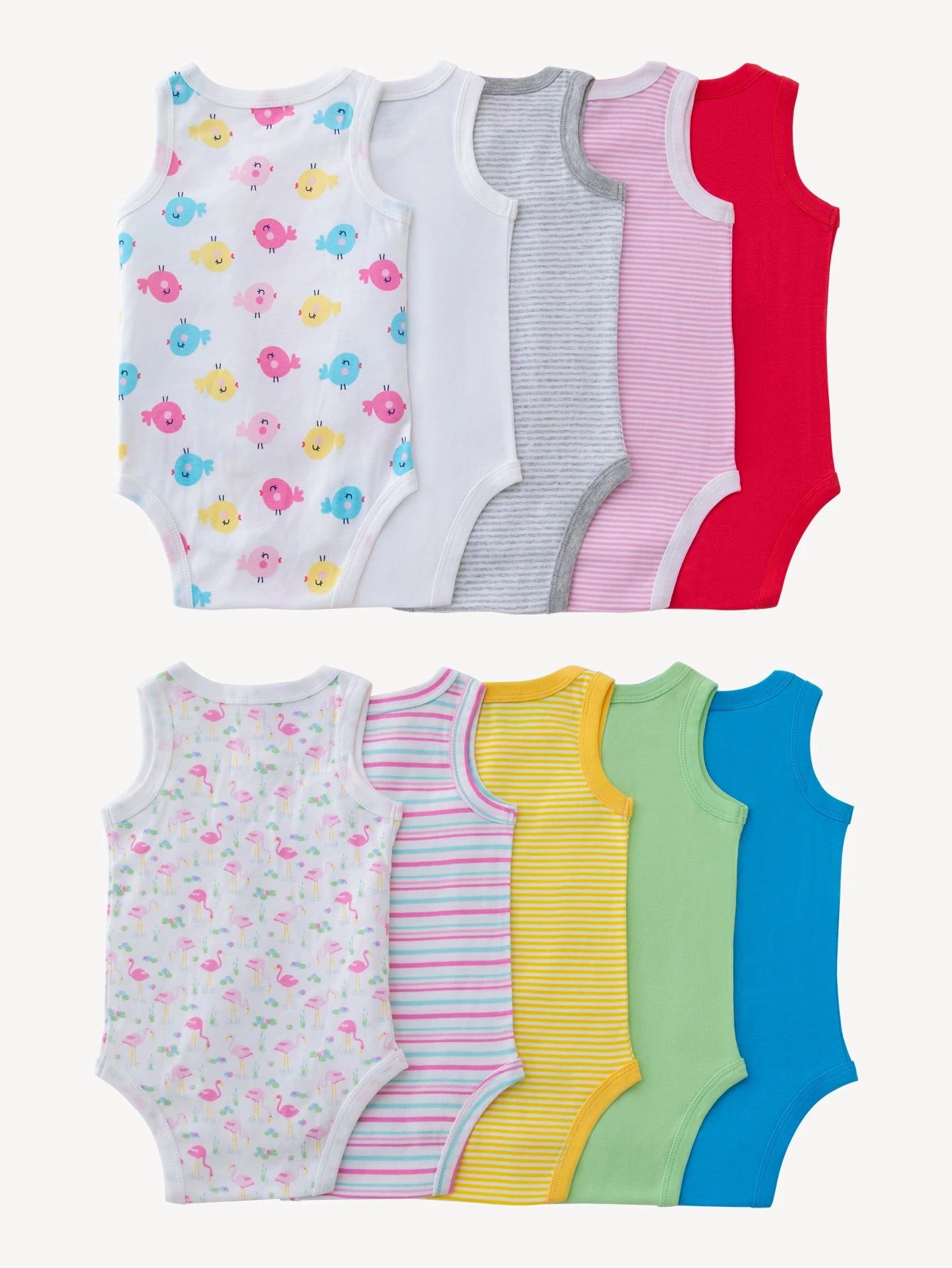 7PCS Infant Summer Outfit, Cotton Sleeveless Jumpsuits
