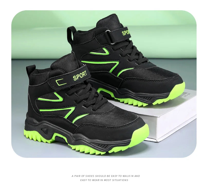 Boys’ Leather Sports Sneakers – Non-Slip, Breathable (Sizes 29–40)