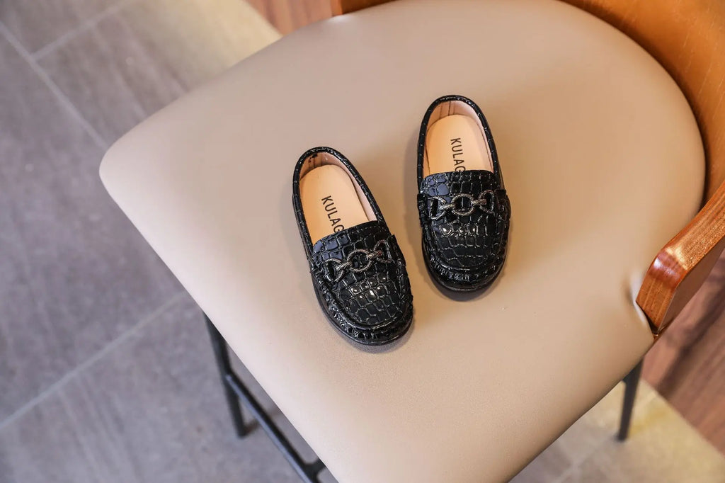 Kids’ Leather Loafers – Casual Slip-On Moccasins (21–30)