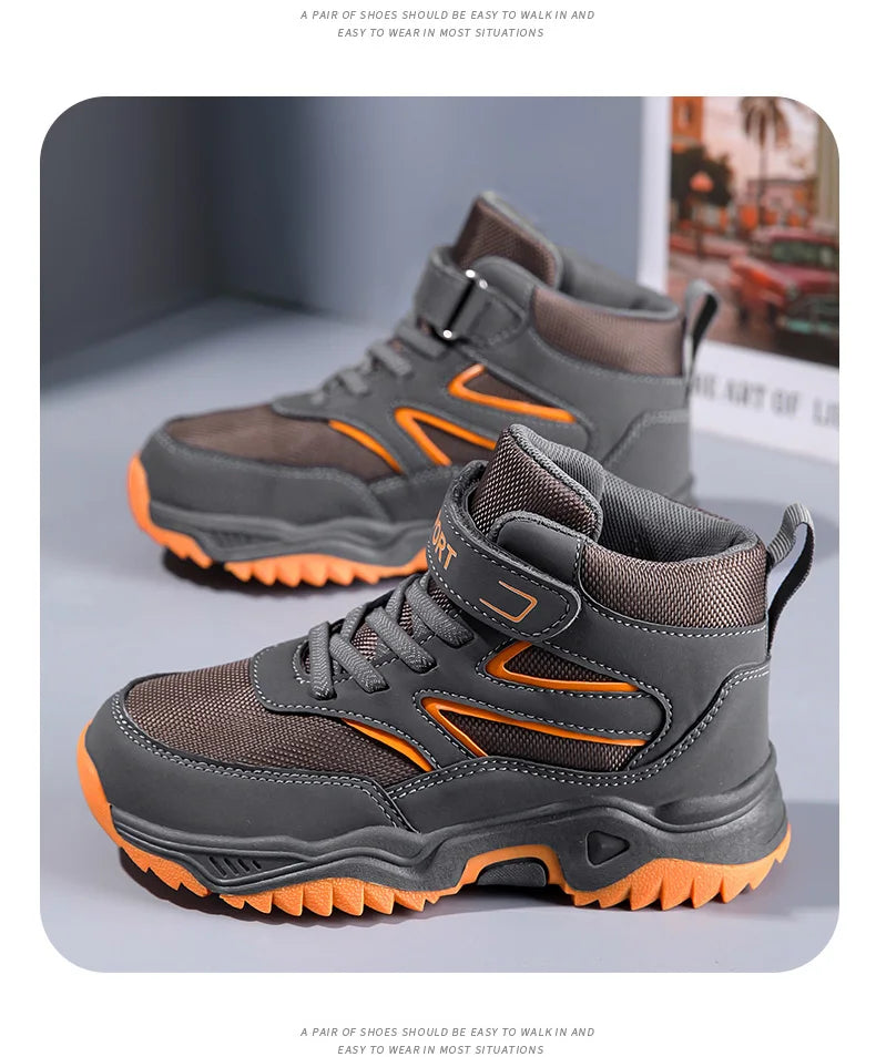 Boys’ Leather Sports Sneakers – Non-Slip, Breathable (Sizes 29–40)