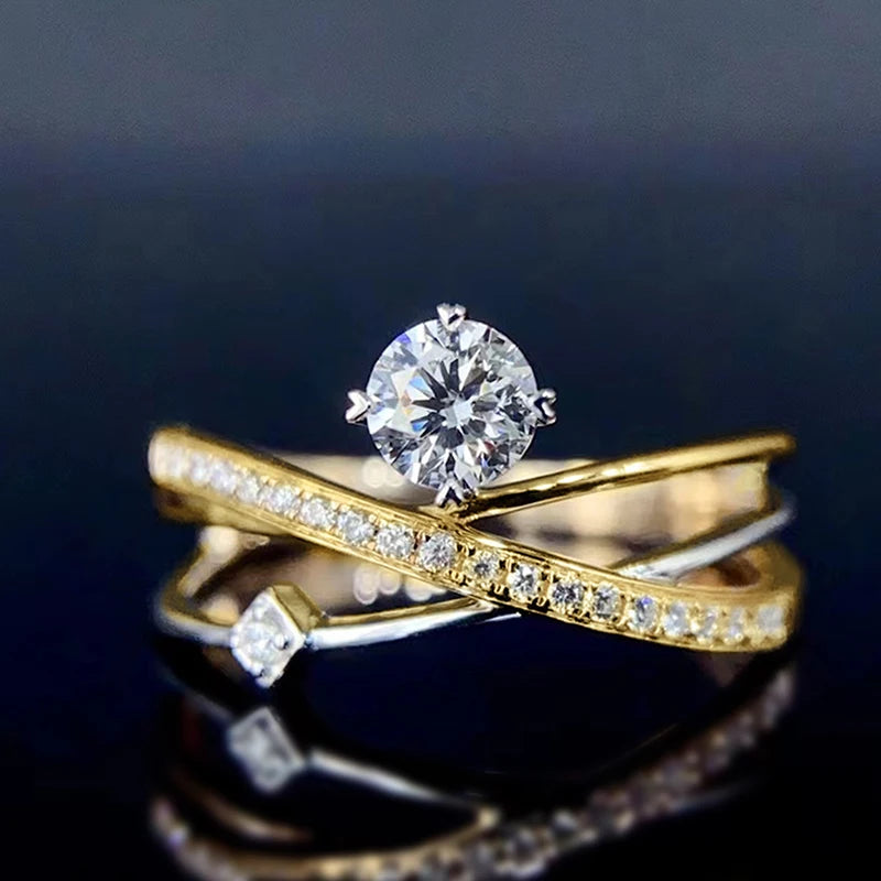 CAOSHI Chic Two-tone Style Finger Ring Female Engagement Jewelry with Brilliant Zirconia Fashion Thin Accessories for Wedding