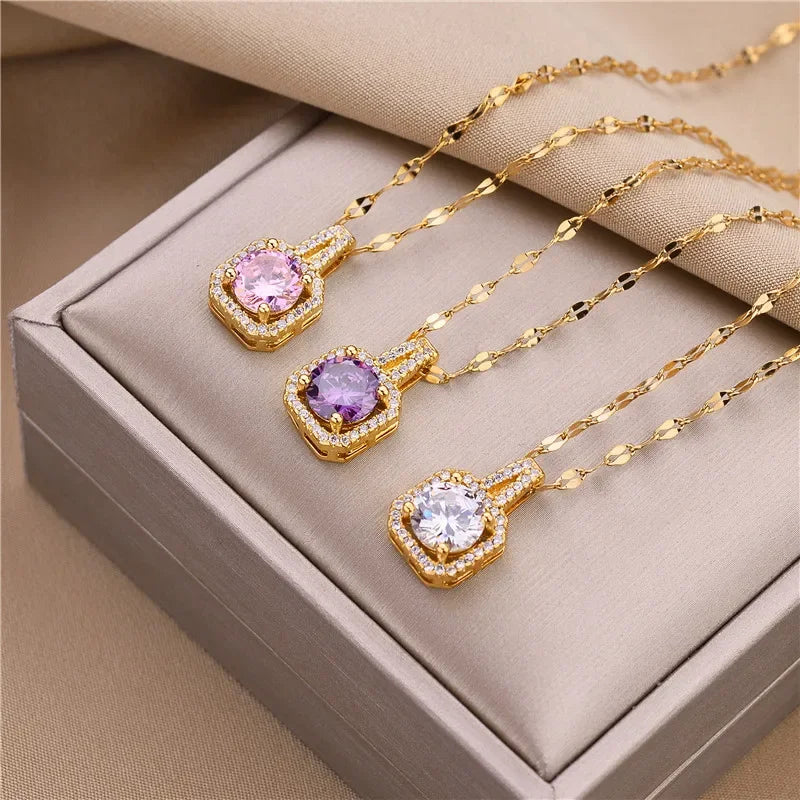 Korean Style Fashion Square Zircon Stainless