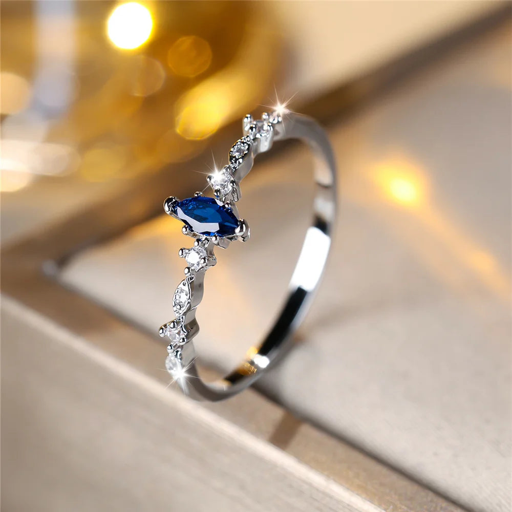 Charm Female Purple Blue Zircon Stone Ring Silver Color Luxury Girlfriend Gift Wedding Jewelry For Women