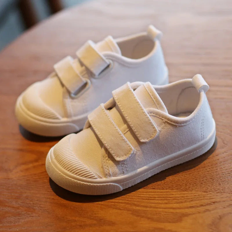 Kids’ White Canvas Sneakers – Soft, Non-Slip Casual Shoes