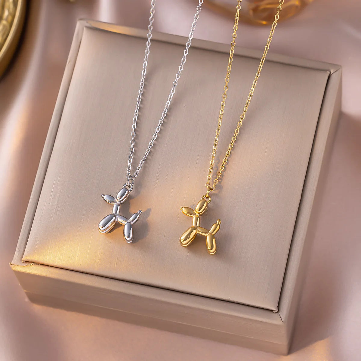 Stainless Steel Balloon Dog Pendant Necklace
