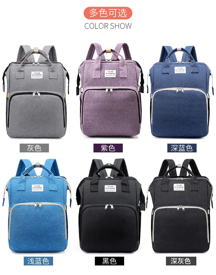 Mommy Diaper Bag – Baby Bed, Milk Bottle Storage & Changing Mat Backpack for Nursing Moms